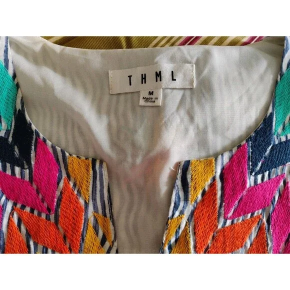 THML Women’s Dress Anthro Boho Embroidered Rayon Blend Sleeveless Sz M Rainbow - Picture 6 of 8
